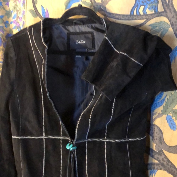 Suede Jacket with Accent Stitching and Buttons - Picture 7 of 8